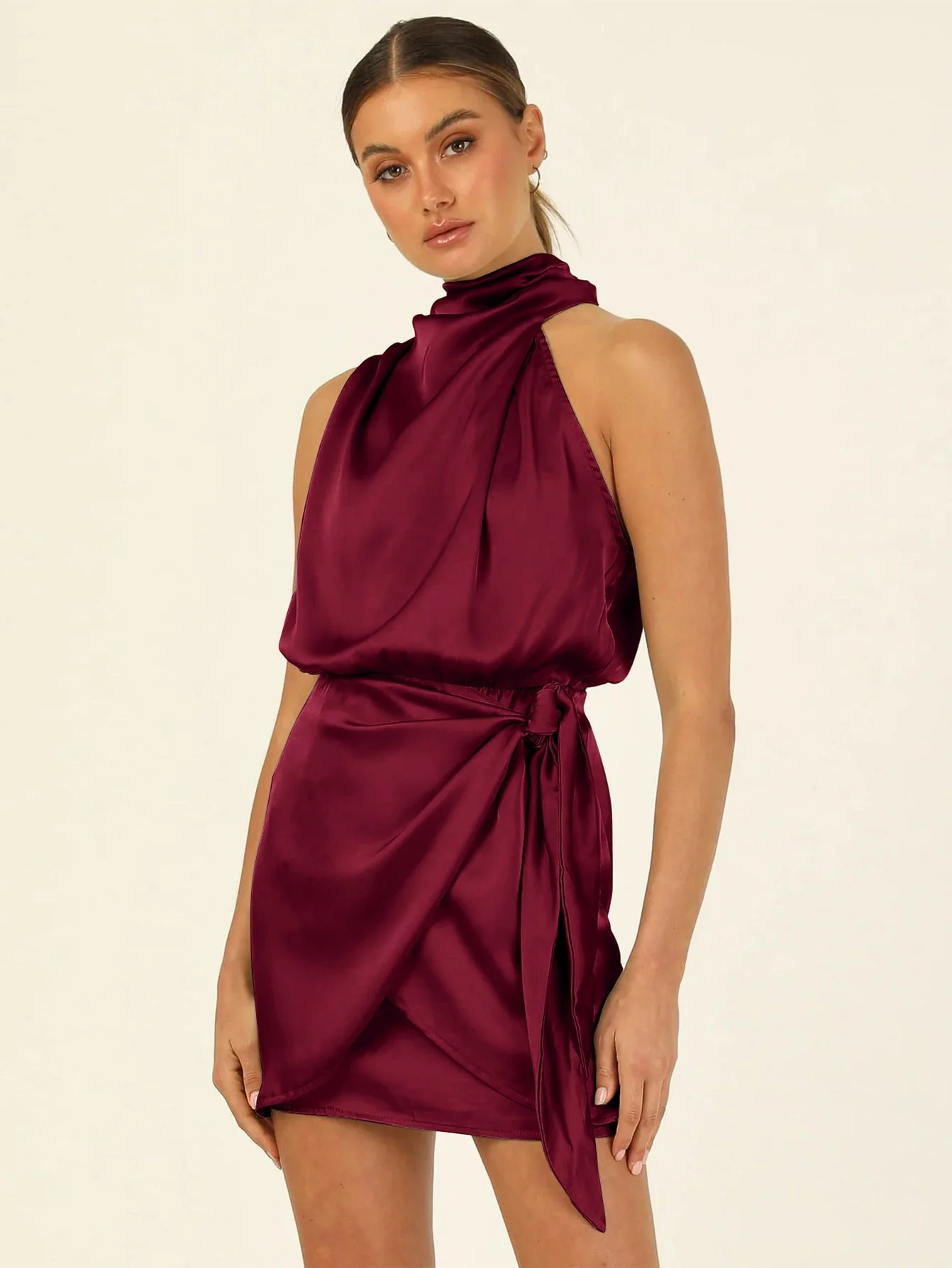 Makayla® | Elegant Satin Halter Neck Dress - Image 4