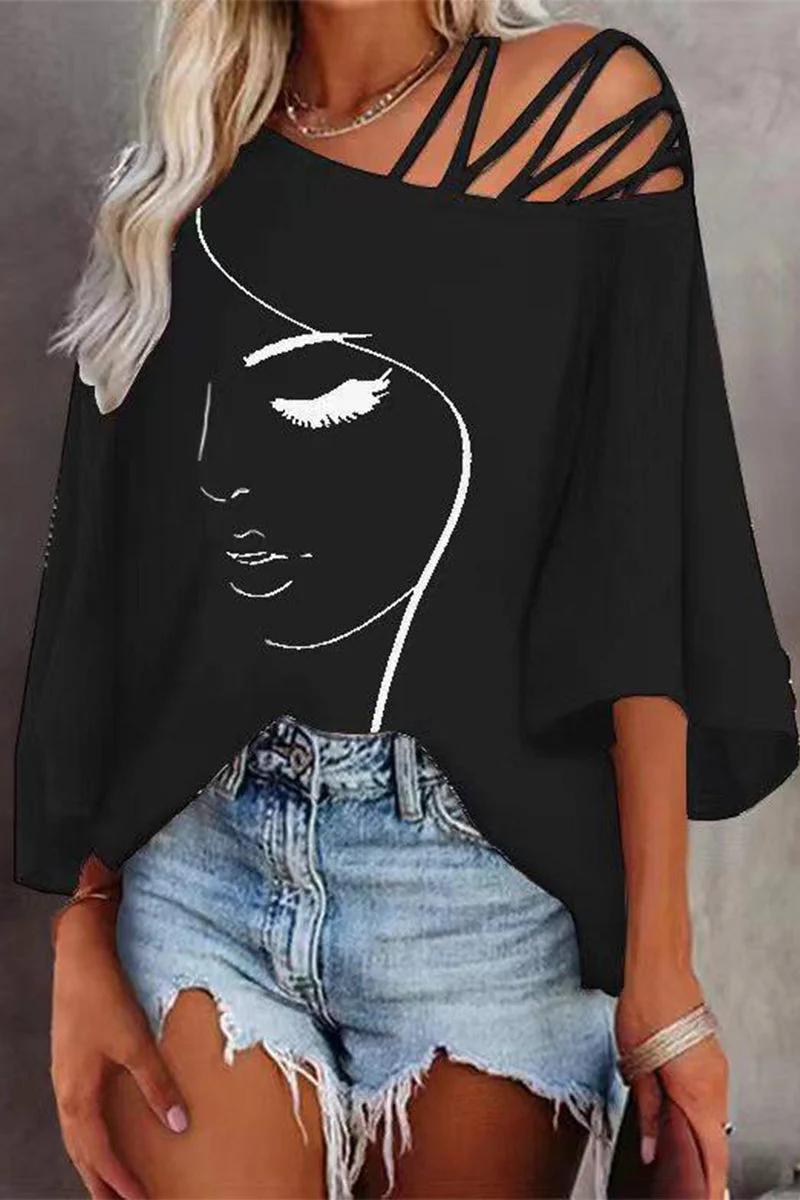Malena | Casually printed patchwork T-shirts with a slanted collar - Image 3