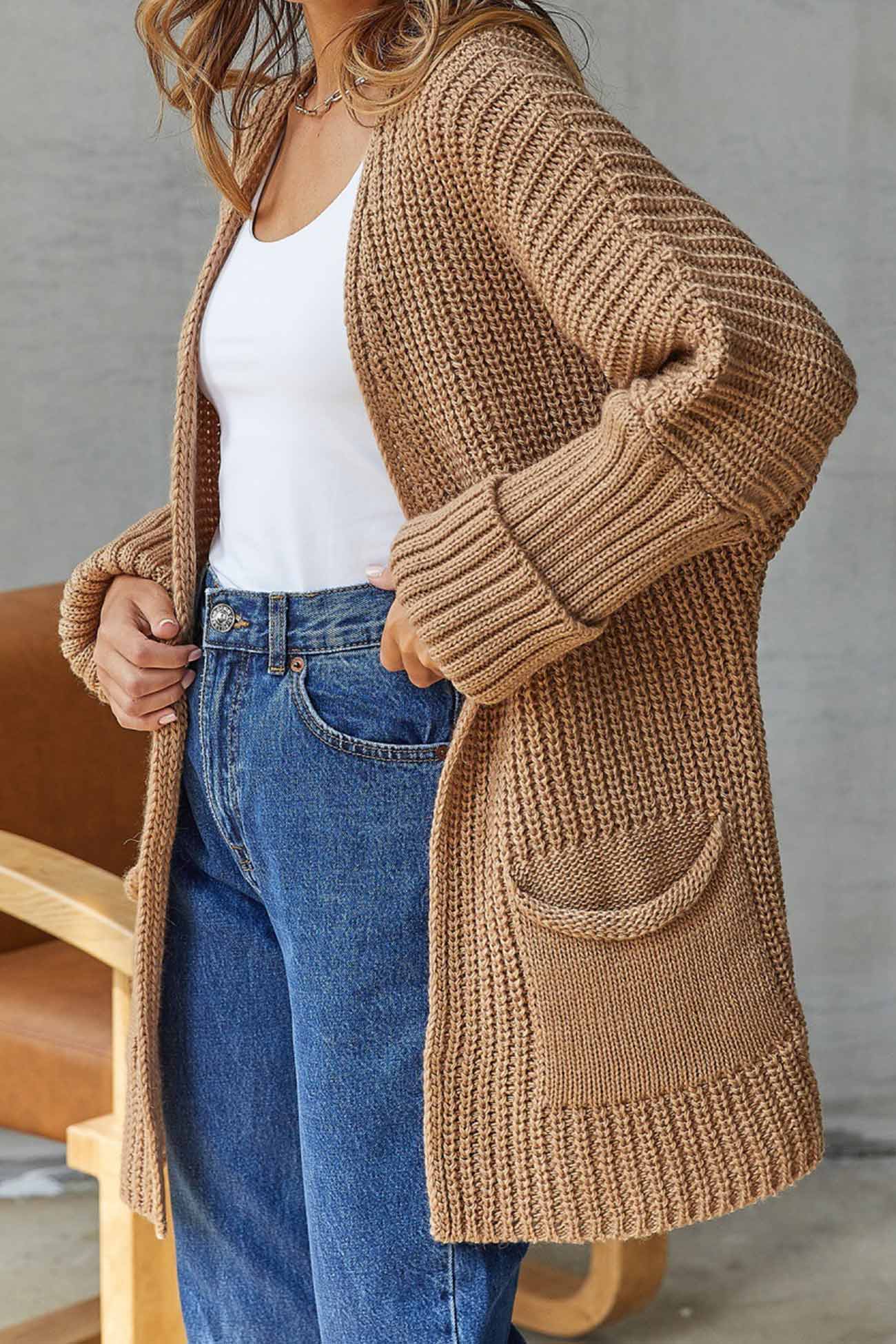 Manuela | Solid long cardigan with open front - Image 2