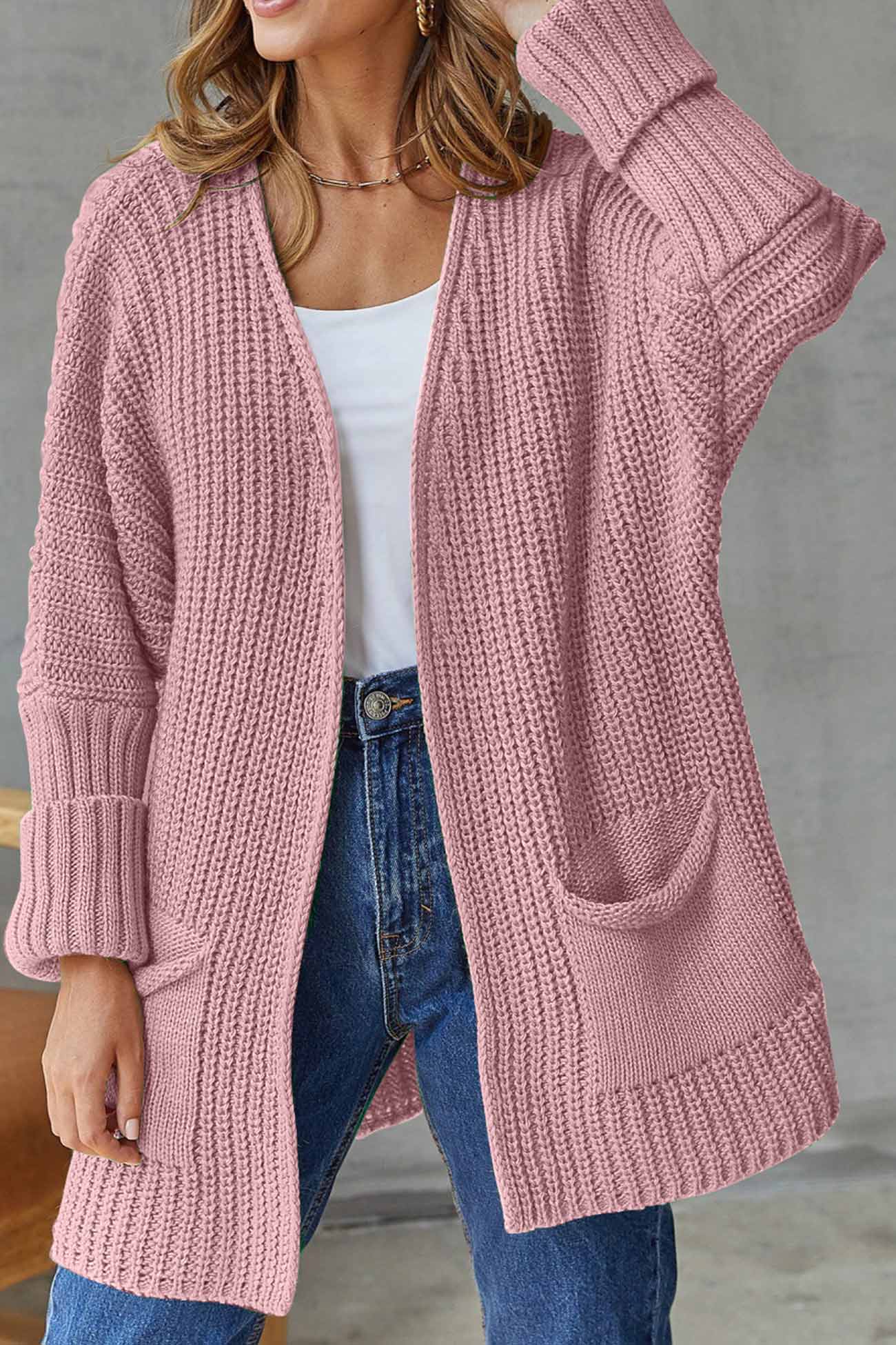Manuela | Solid long cardigan with open front - Image 8