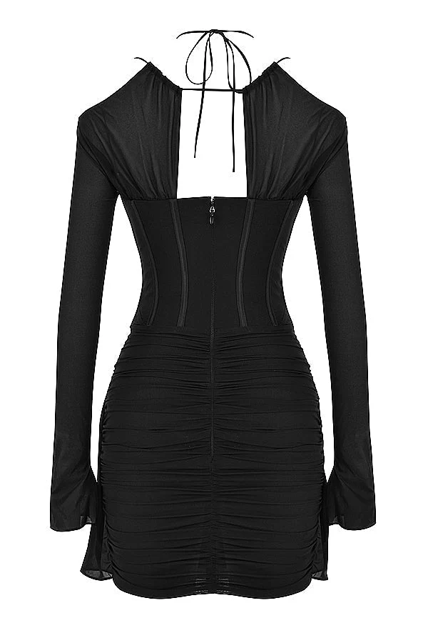 Margarita® | Black genuine silk mini dress with corset for women - Image 3