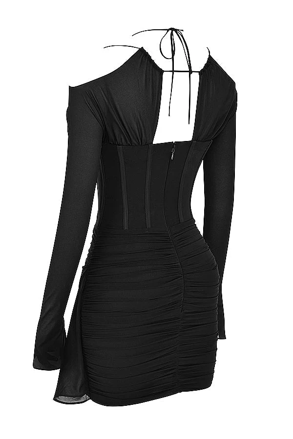Margarita® | Black genuine silk mini dress with corset for women - Image 4