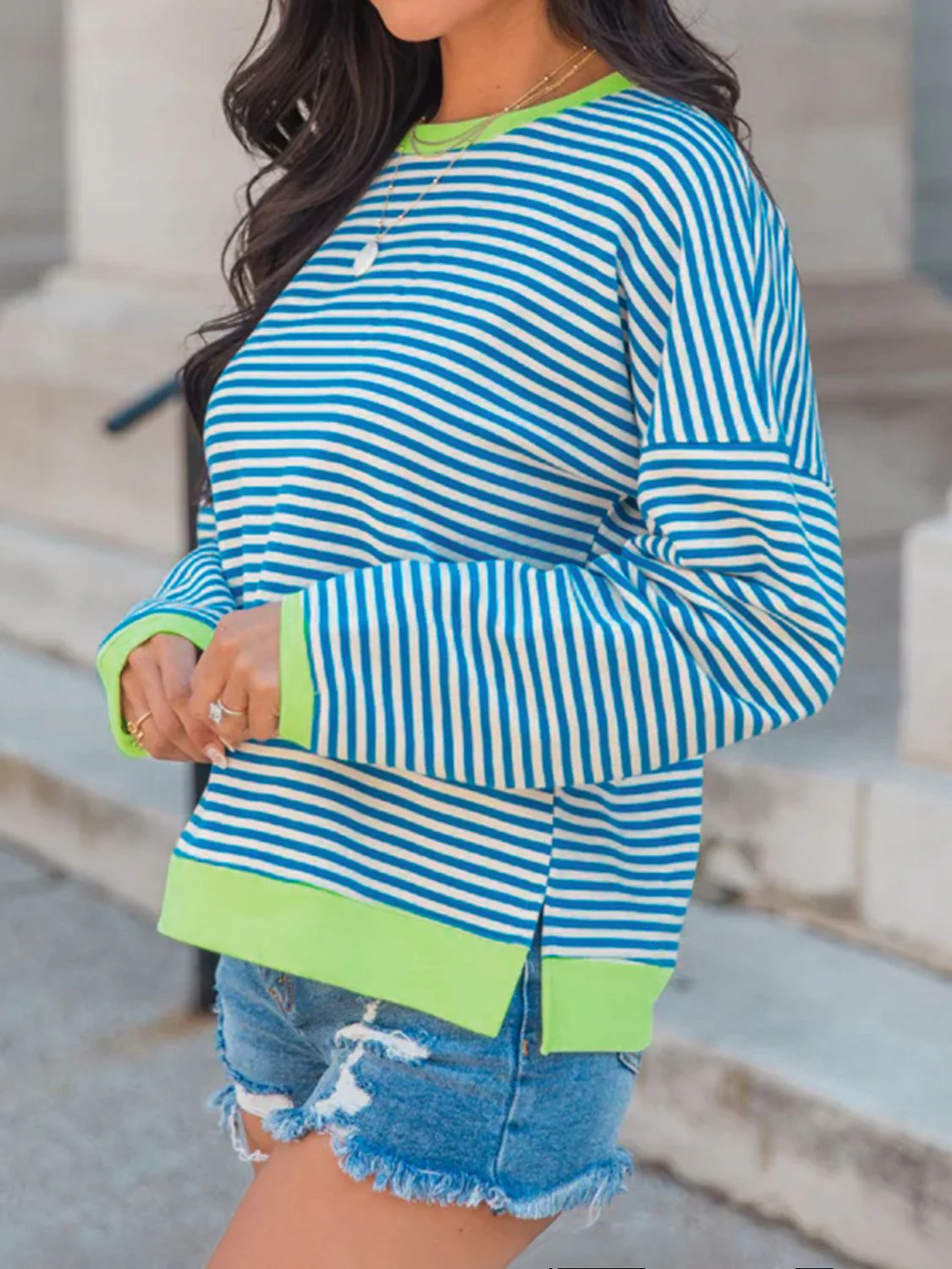 Margrit | Perfee striped long sleeve crew neck sweatshirt - Image 2