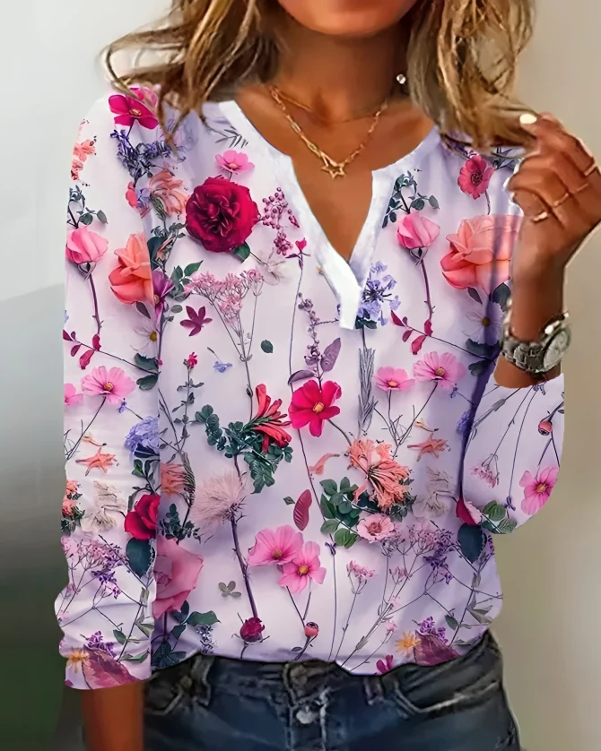 Maria® | Cozy Floral Long Sleeve Blouse - Image 2