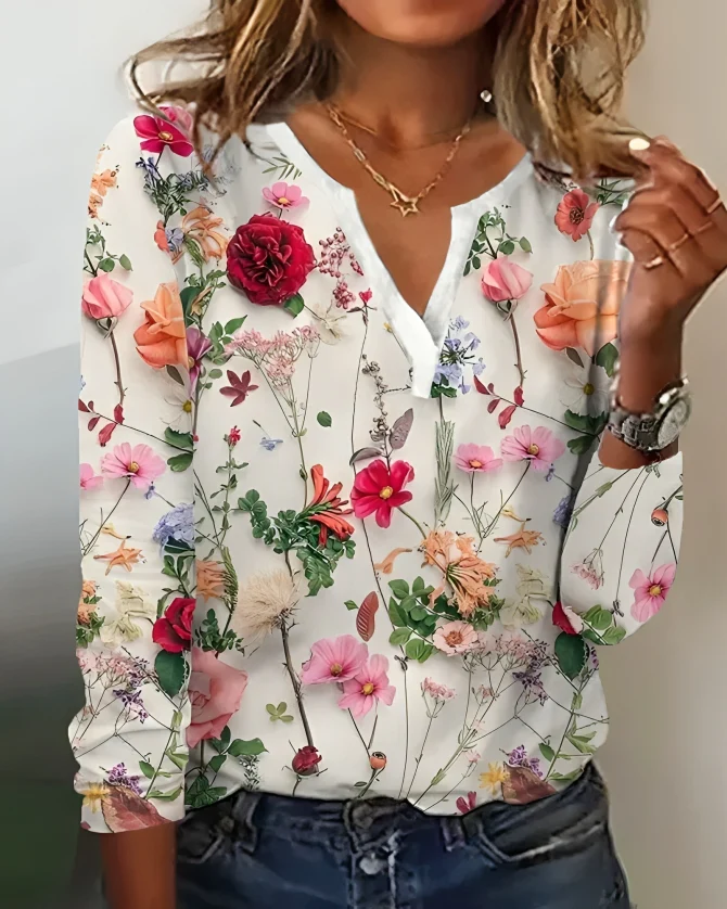 Maria® | Cozy Floral Long Sleeve Blouse - Image 4