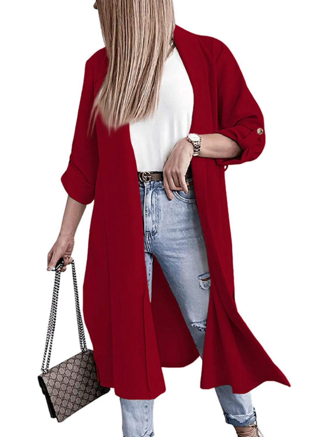 Marianna | Slit trench coat with roll tab sleeves open at the front - Image 10