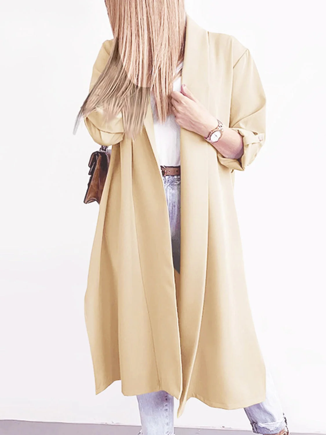 Marianna | Slit trench coat with roll tab sleeves open at the front - Image 14