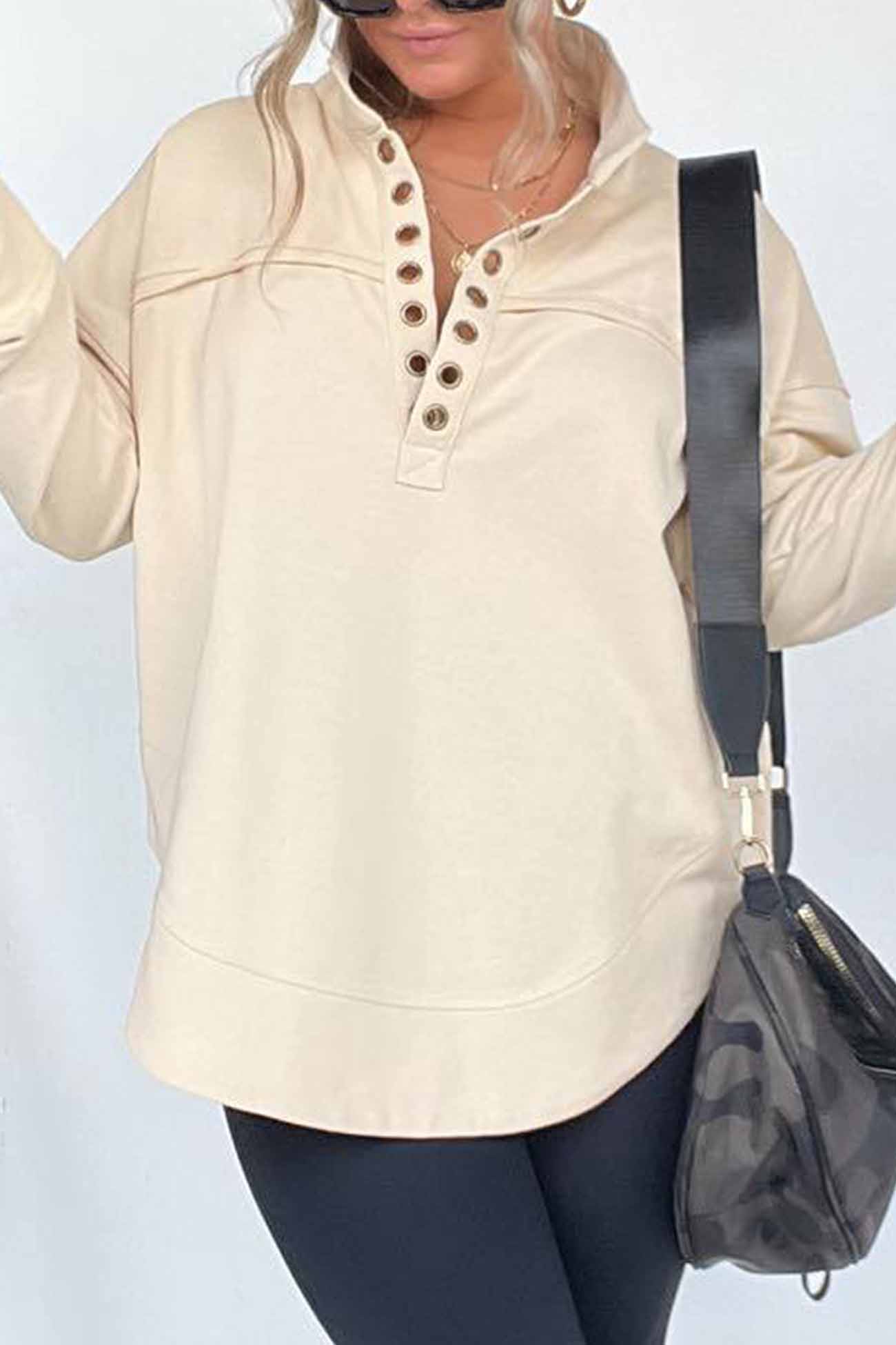 Marianna | Solid long sleeve sweatshirt with buttons - Image 2