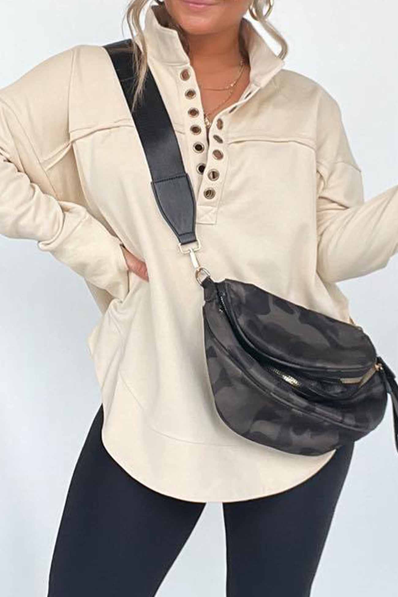 Marianna | Solid long sleeve sweatshirt with buttons - Image 5