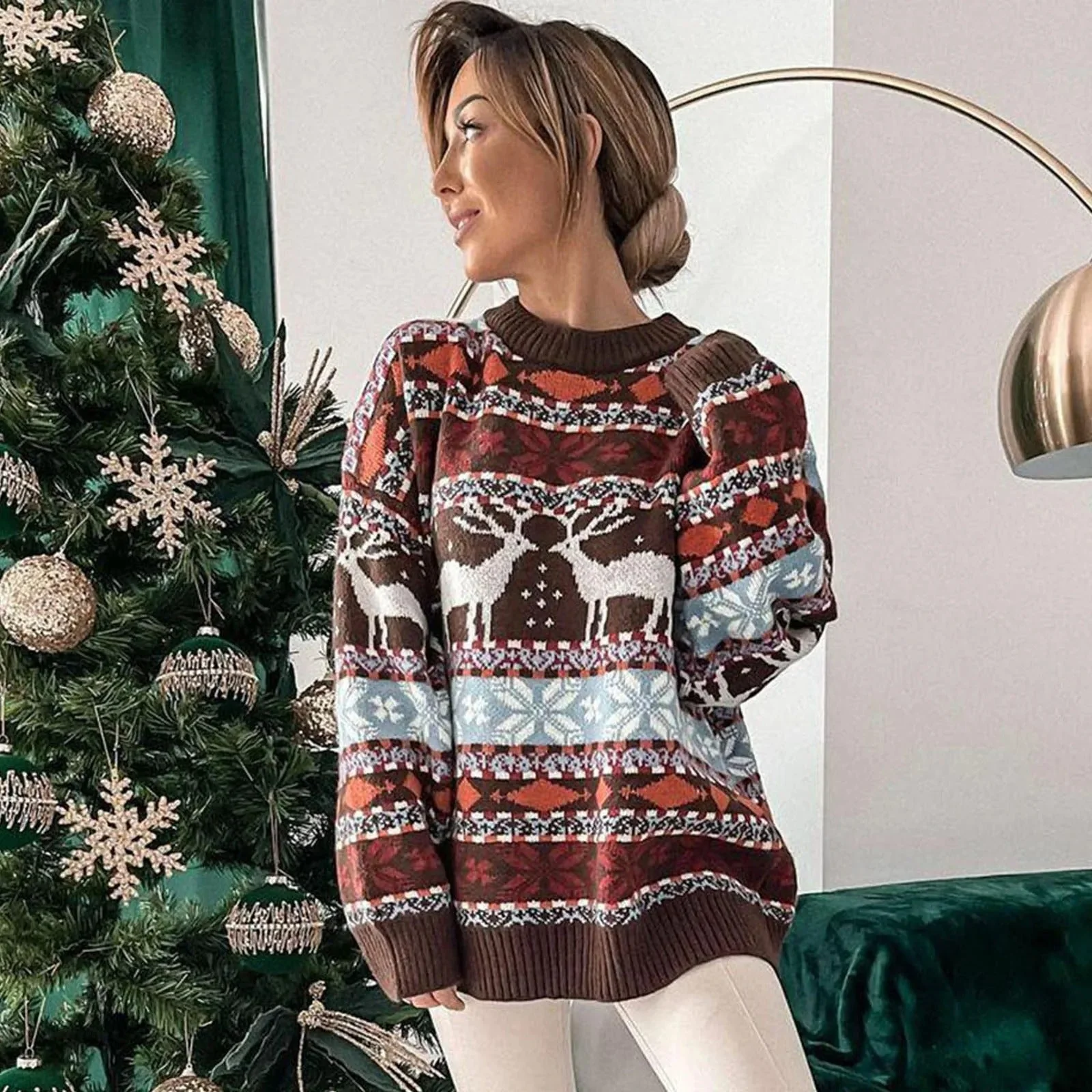 Maribel® | Women's Christmas sweater with Norwegian reindeer print - Image 3