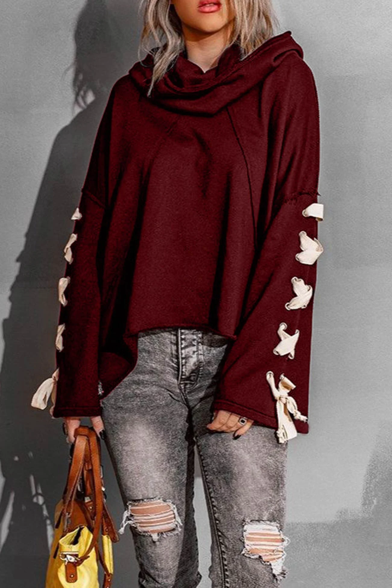 Marieke | Zip-up hoodie with a stacked collar and raw edges - Image 8