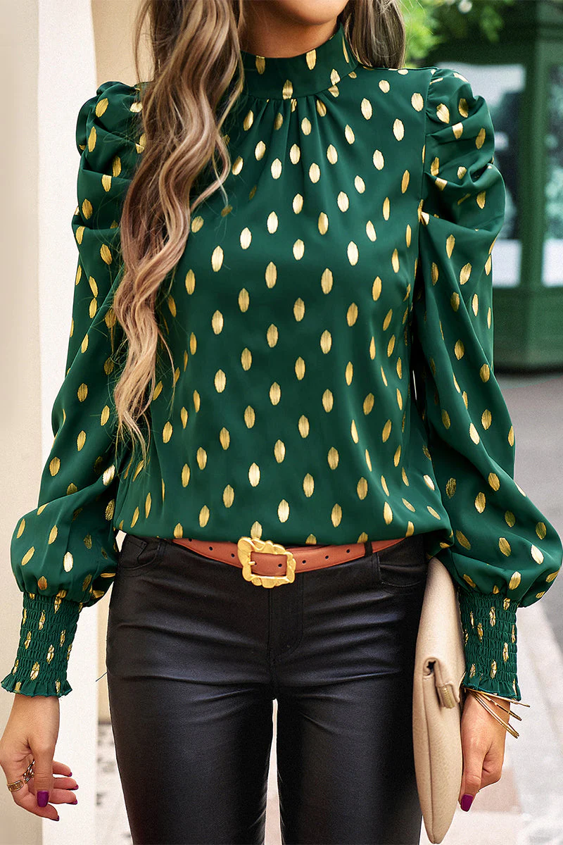 Marilena® | Elegant High-Neck, Long-Sleeved Polka Dot Blouse - Image 3