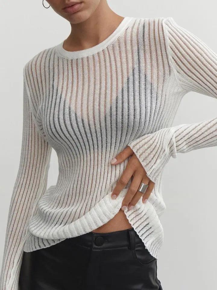 Marina® | Elegant Striped Sheer Top - Image 2