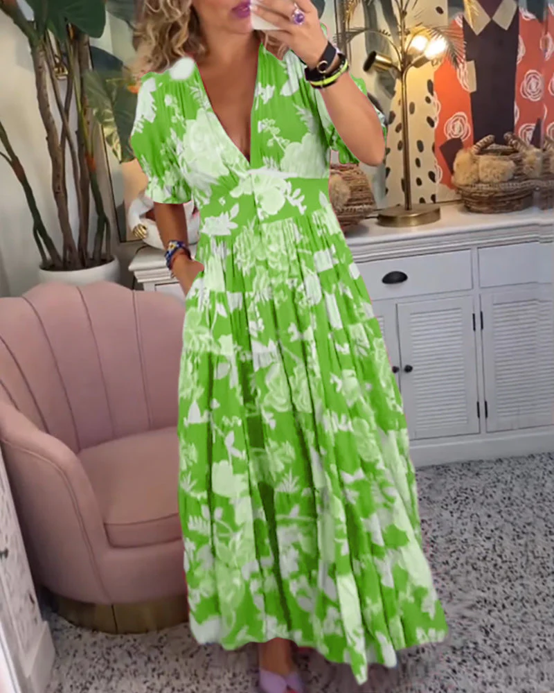 Marina® | Floral Dress A-Line Puff Sleeves - Image 7