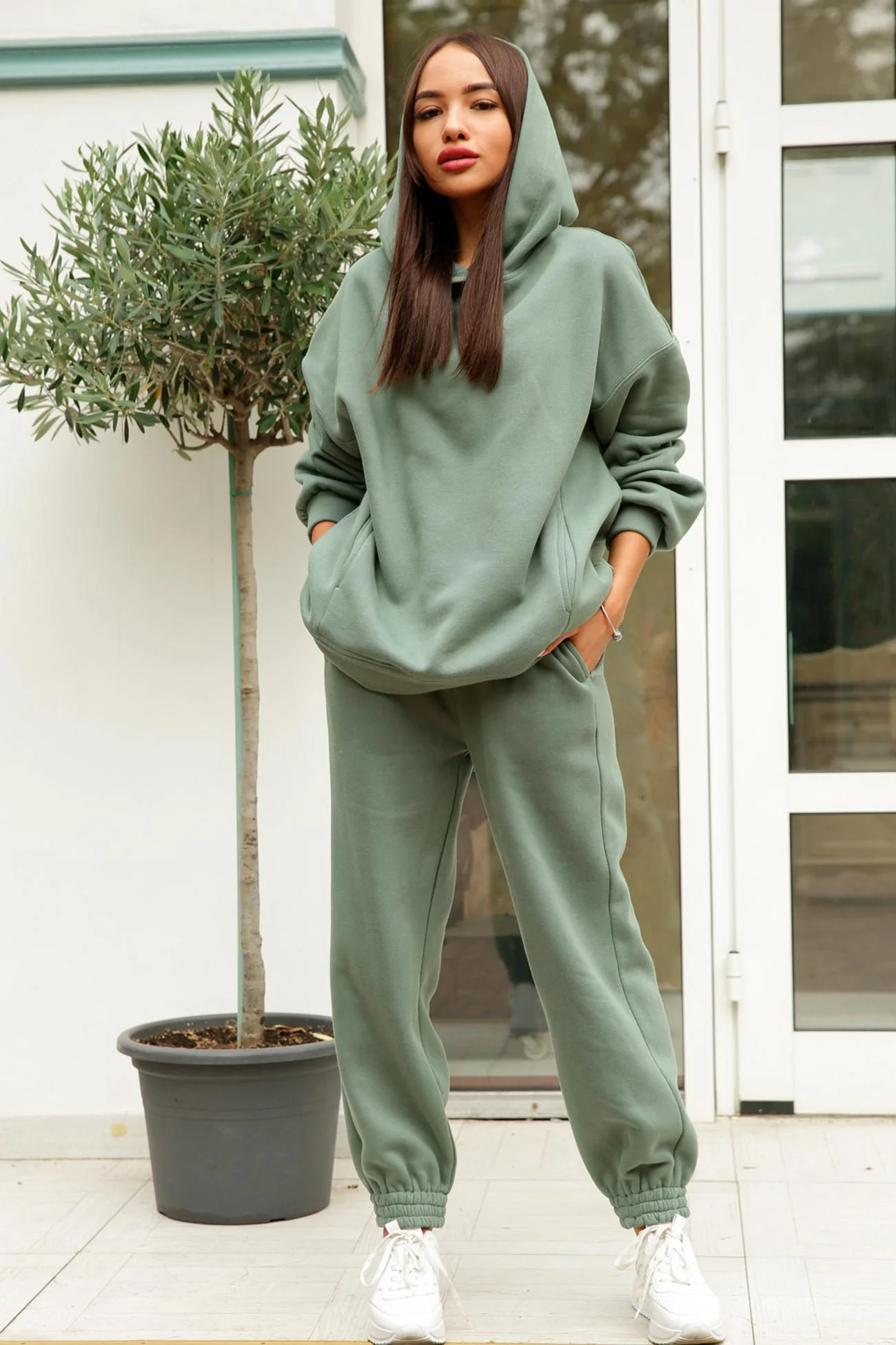Marina | Long pants set with hood and elastic waistband and pockets - Image 3
