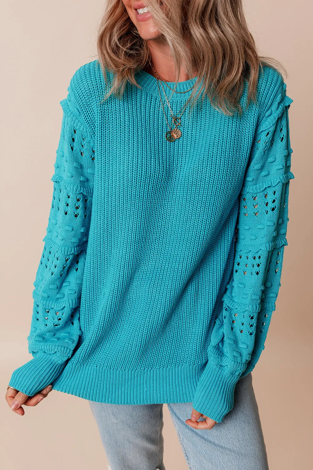 Marion | Long-sleeved sweater with openwork ruffled crew neck