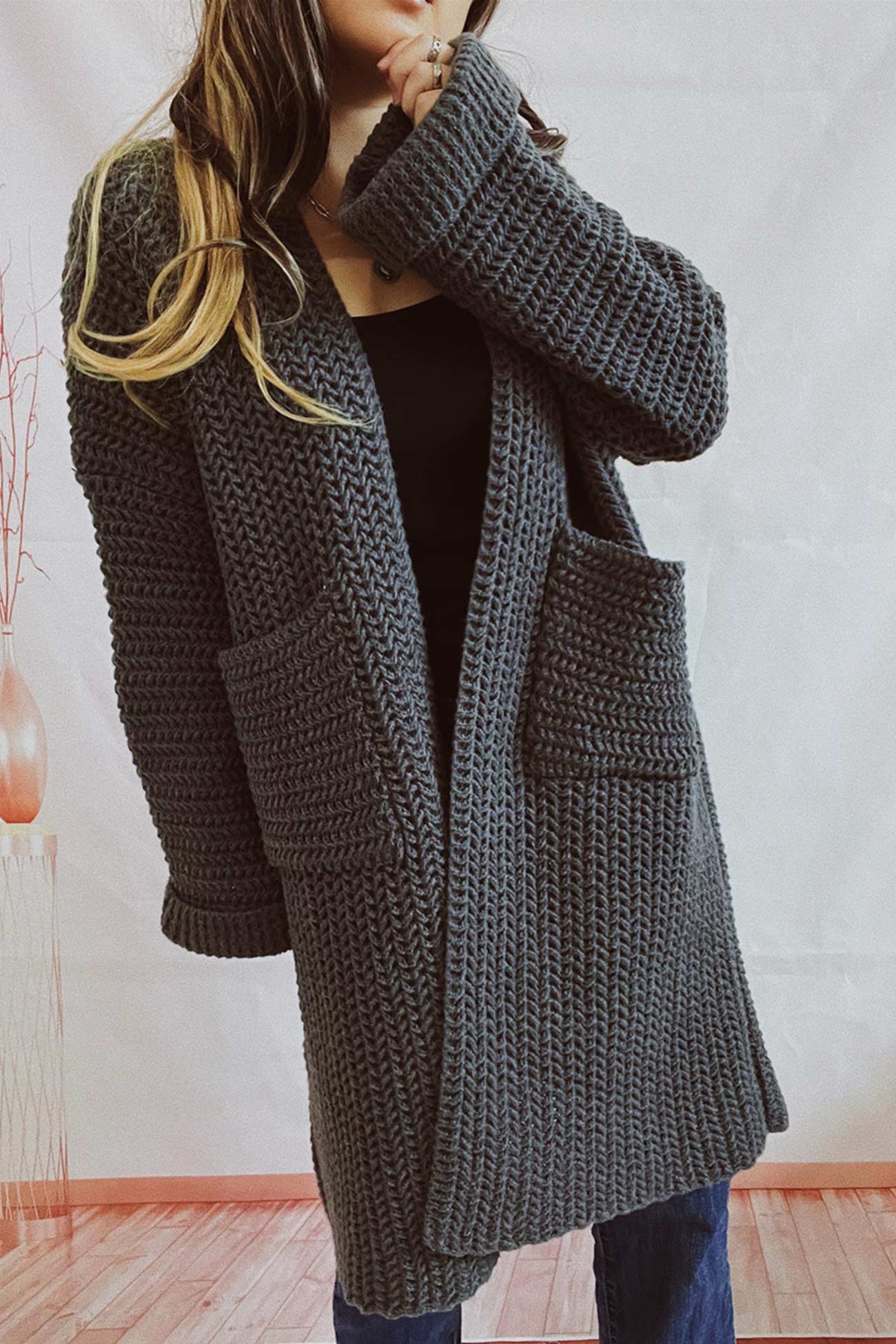 Marita | Cardigan with large pocket and open front - Image 2