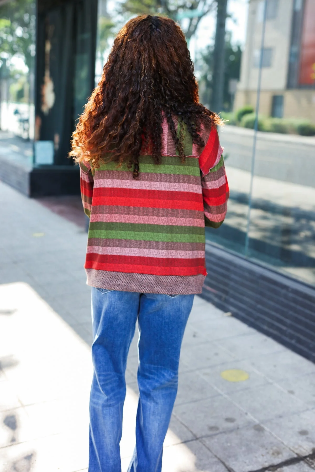 Marita | Perfectly You Olive and mauve striped two-tone tie-neck sweater top - Image 17