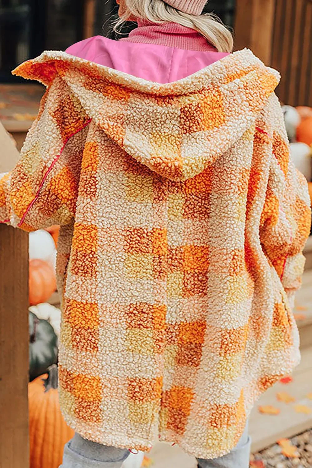 Marlene | Checked long sleeve hooded jacket - Image 2