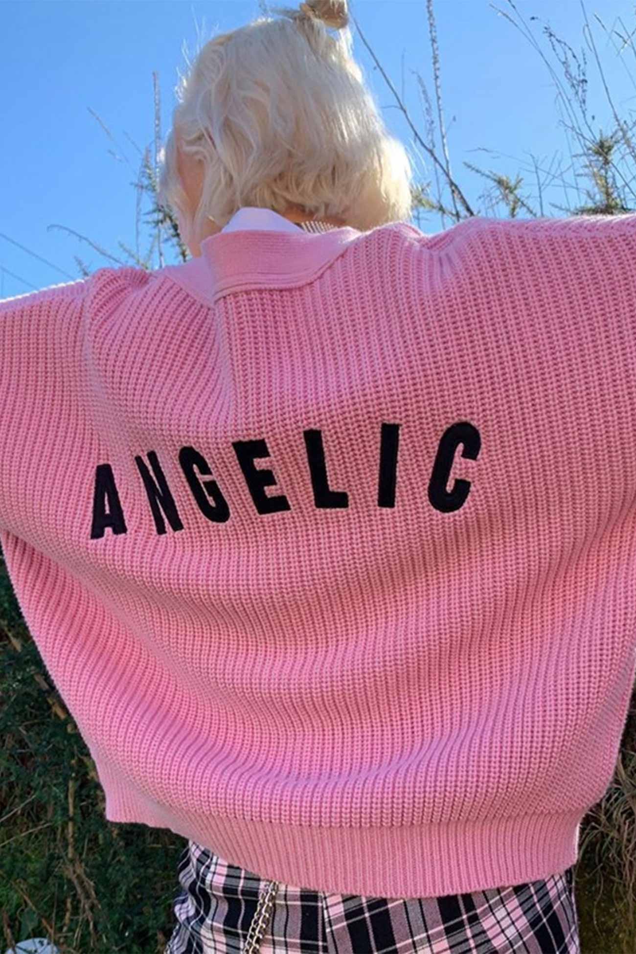Marta | Pink cardigan with embroidered letters and buttons on the front - Image 4