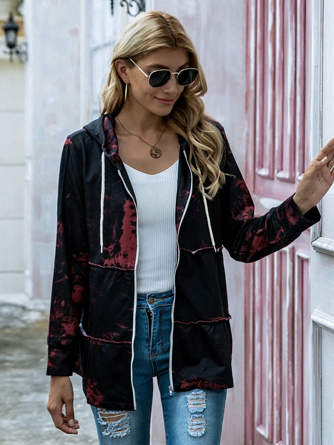 Marta | Shiny long sleeve jacket with drawstring and full size zip - Image 3
