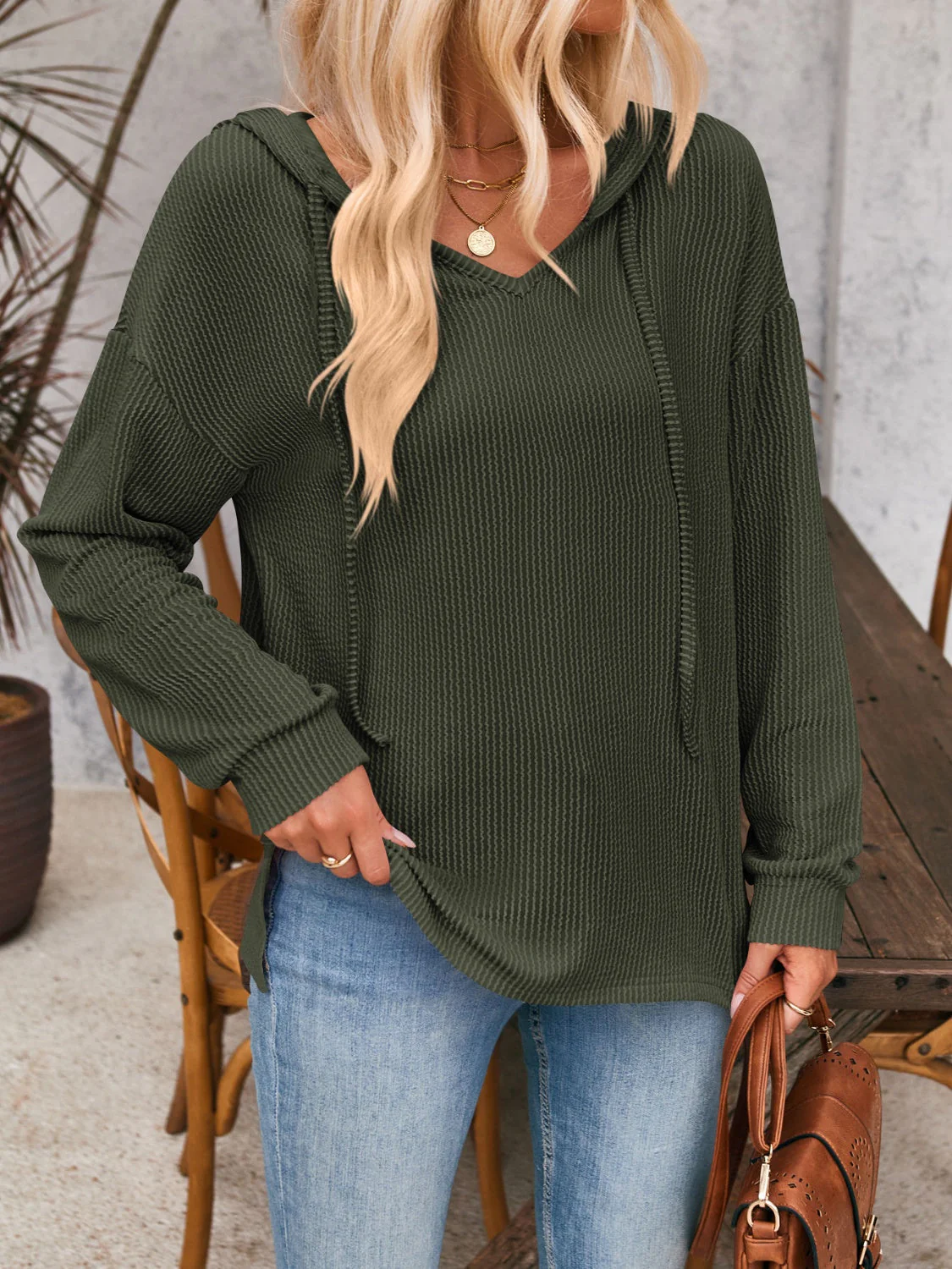 Melanie | Double Take hoodie with drawstring, dropped shoulder and long sleeves - Image 13