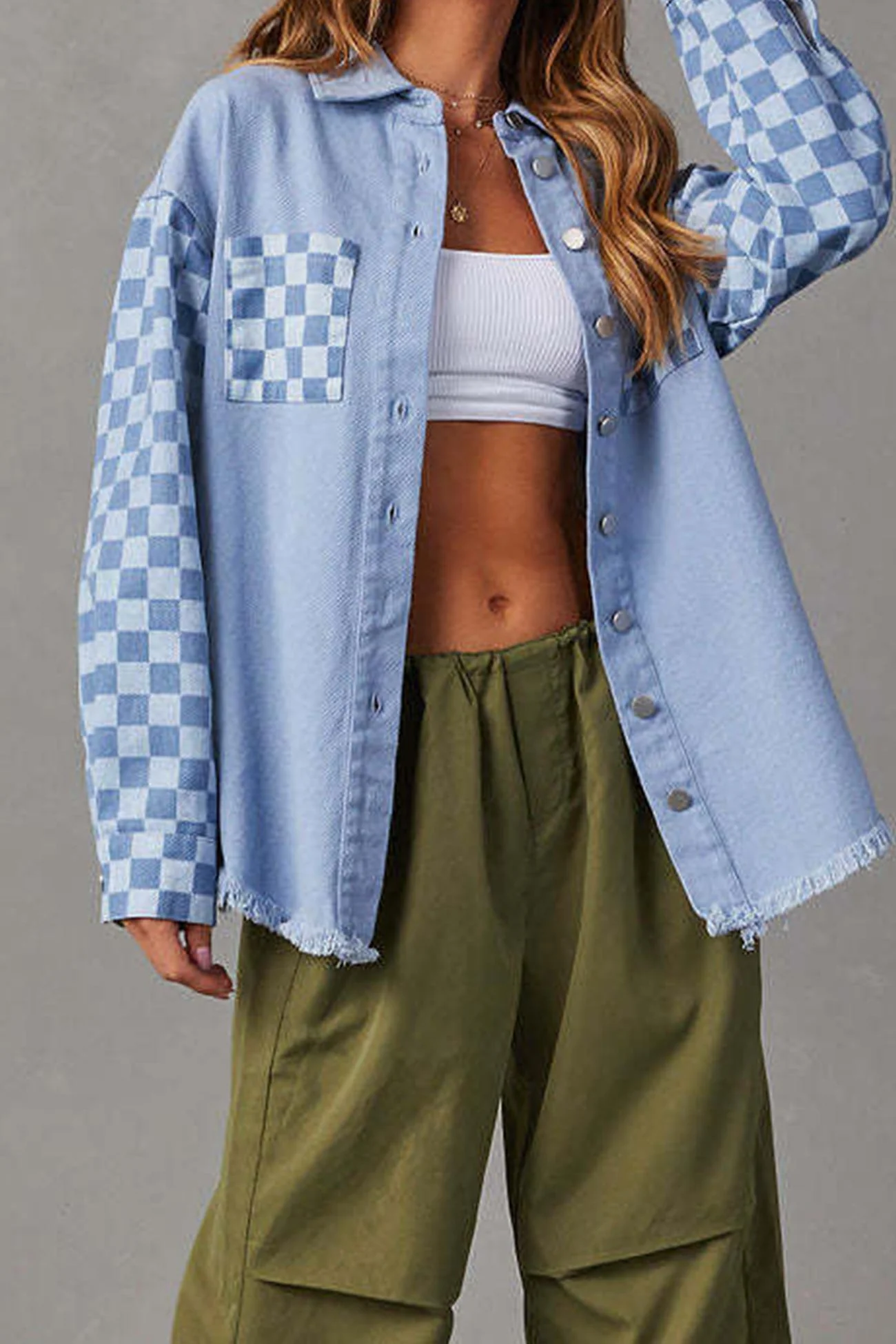 Melina | Used-look denim jacket with checkerboard patchwork - Image 5