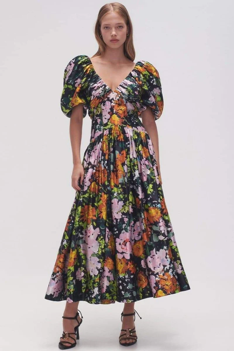 Melisa® | Printed Midi Dress With V-Neck And Puff Sleeves - Image 5