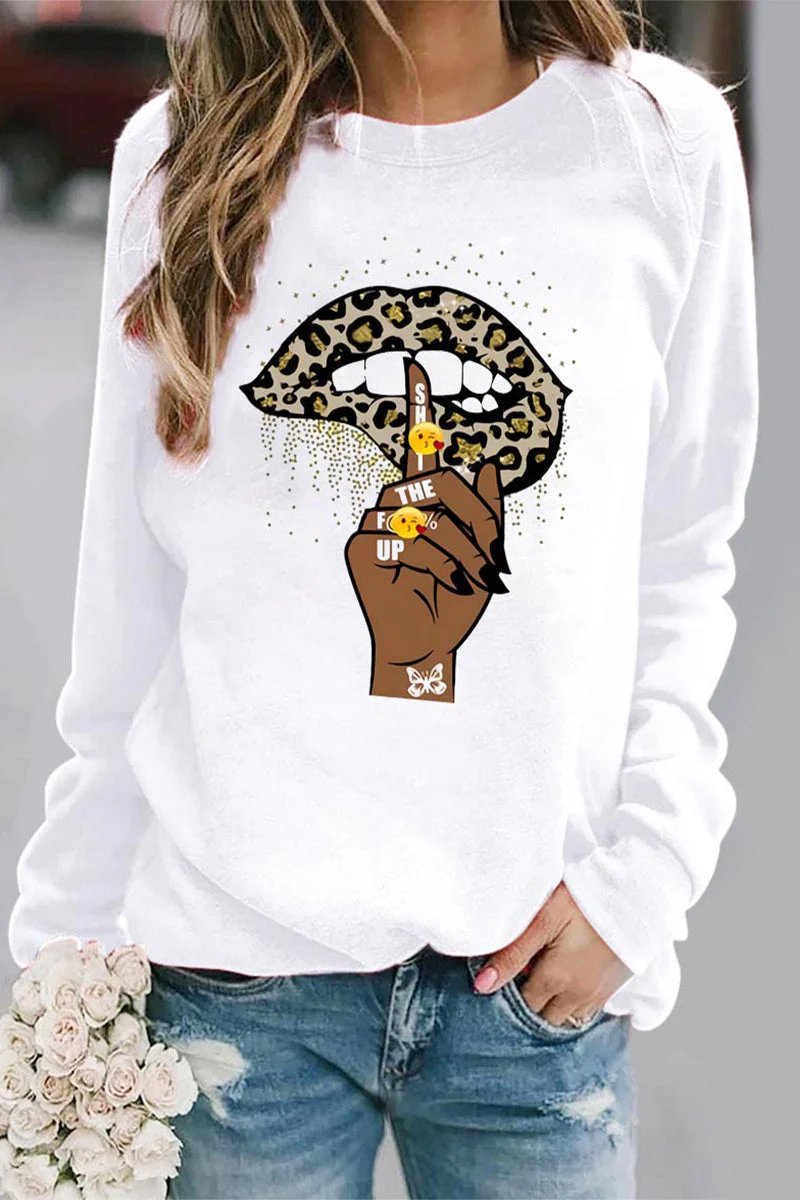 Merced | Casual lip printed O-neck tops - Image 2
