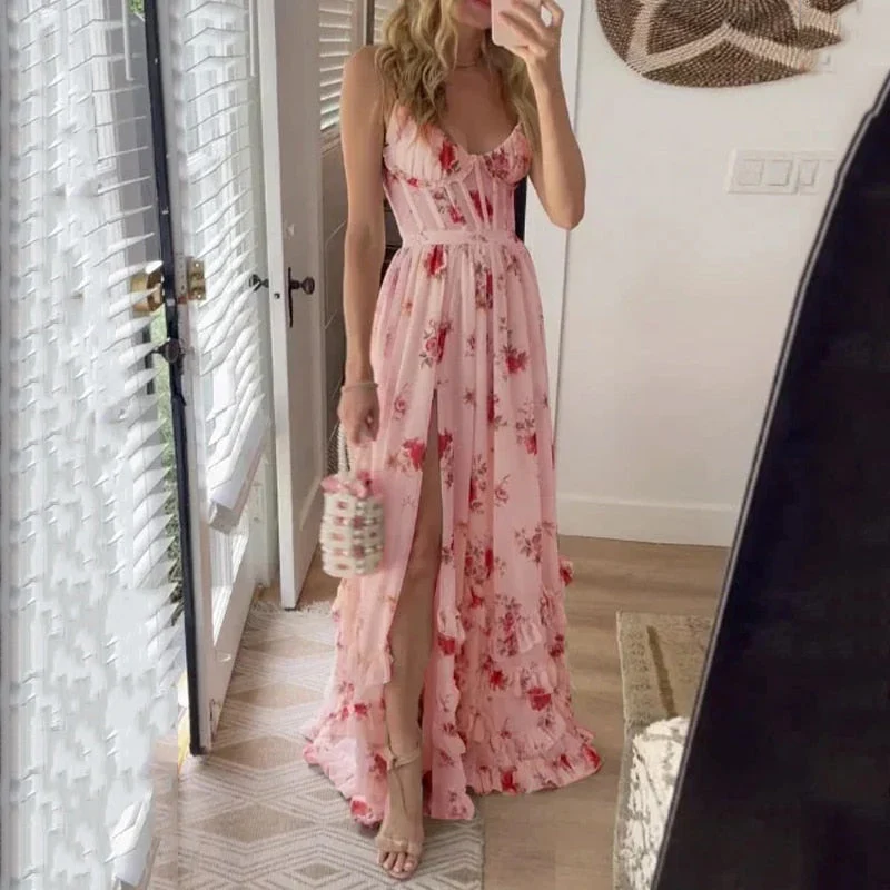 Mia® | Floral Long Dress With Slit - Image 2