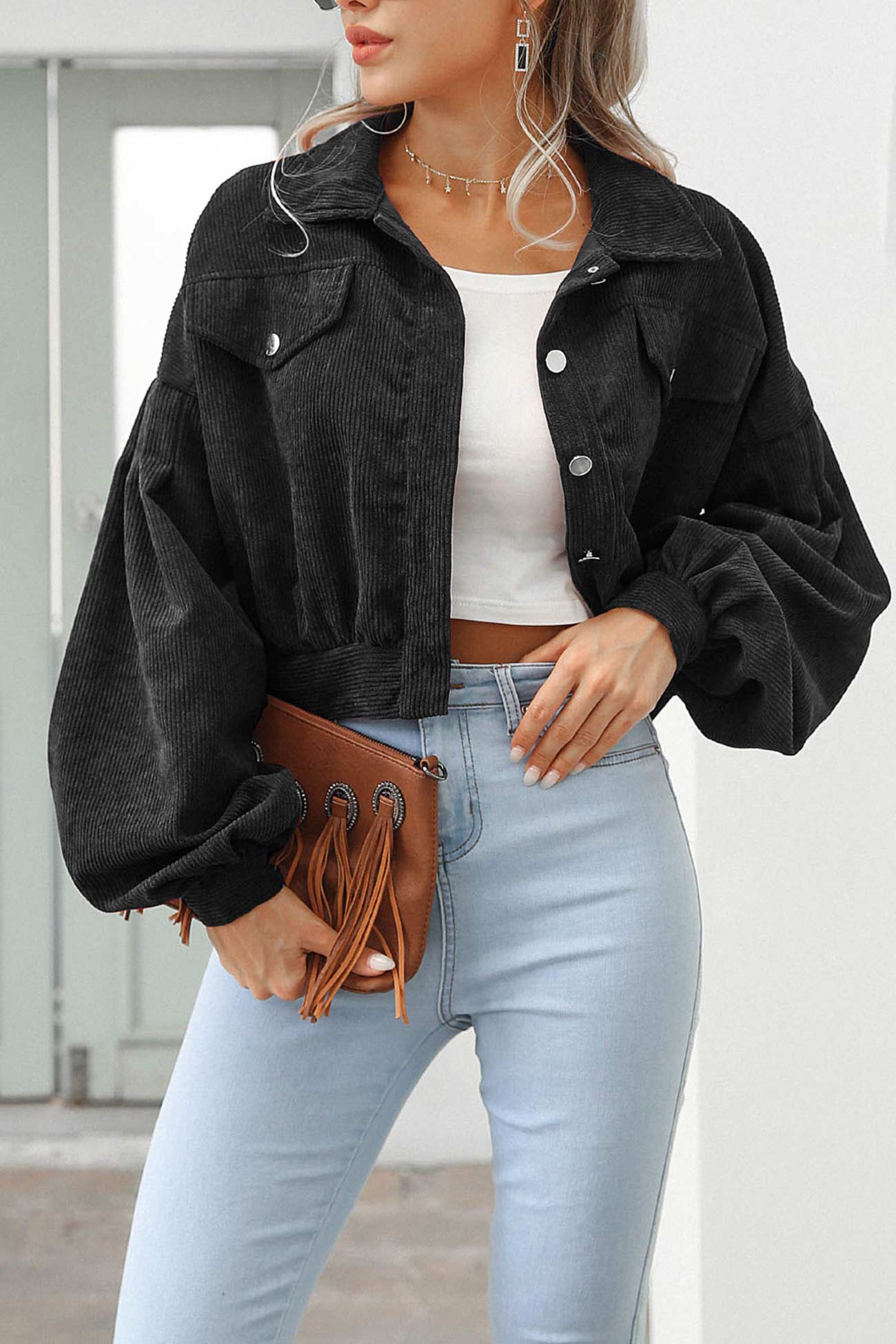 Mia | Single-breasted, short corduroy jacket - Image 14