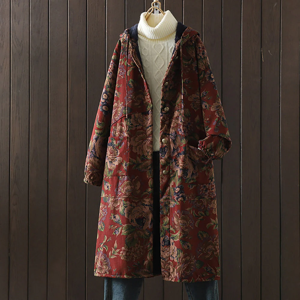 Micaela | Vintage style long coat with floral print - Image 4