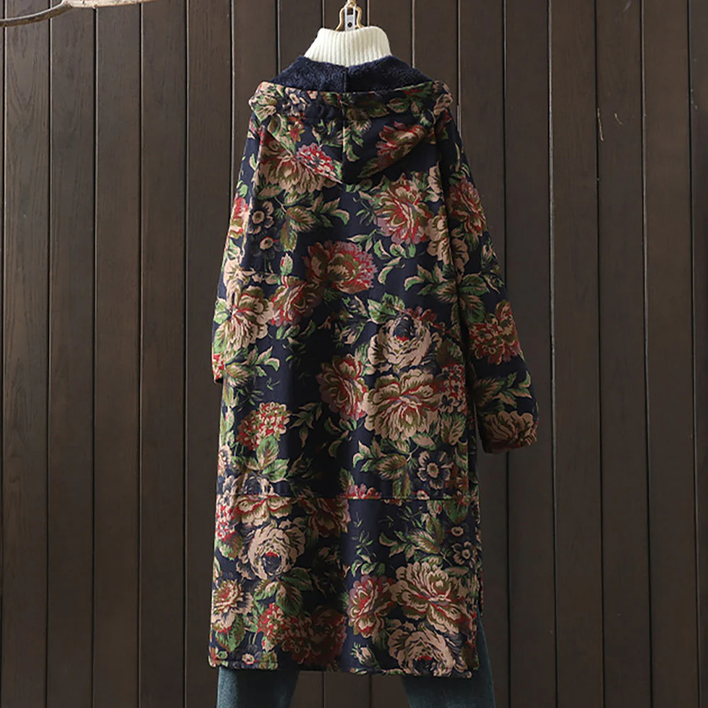 Micaela | Vintage style long coat with floral print - Image 5