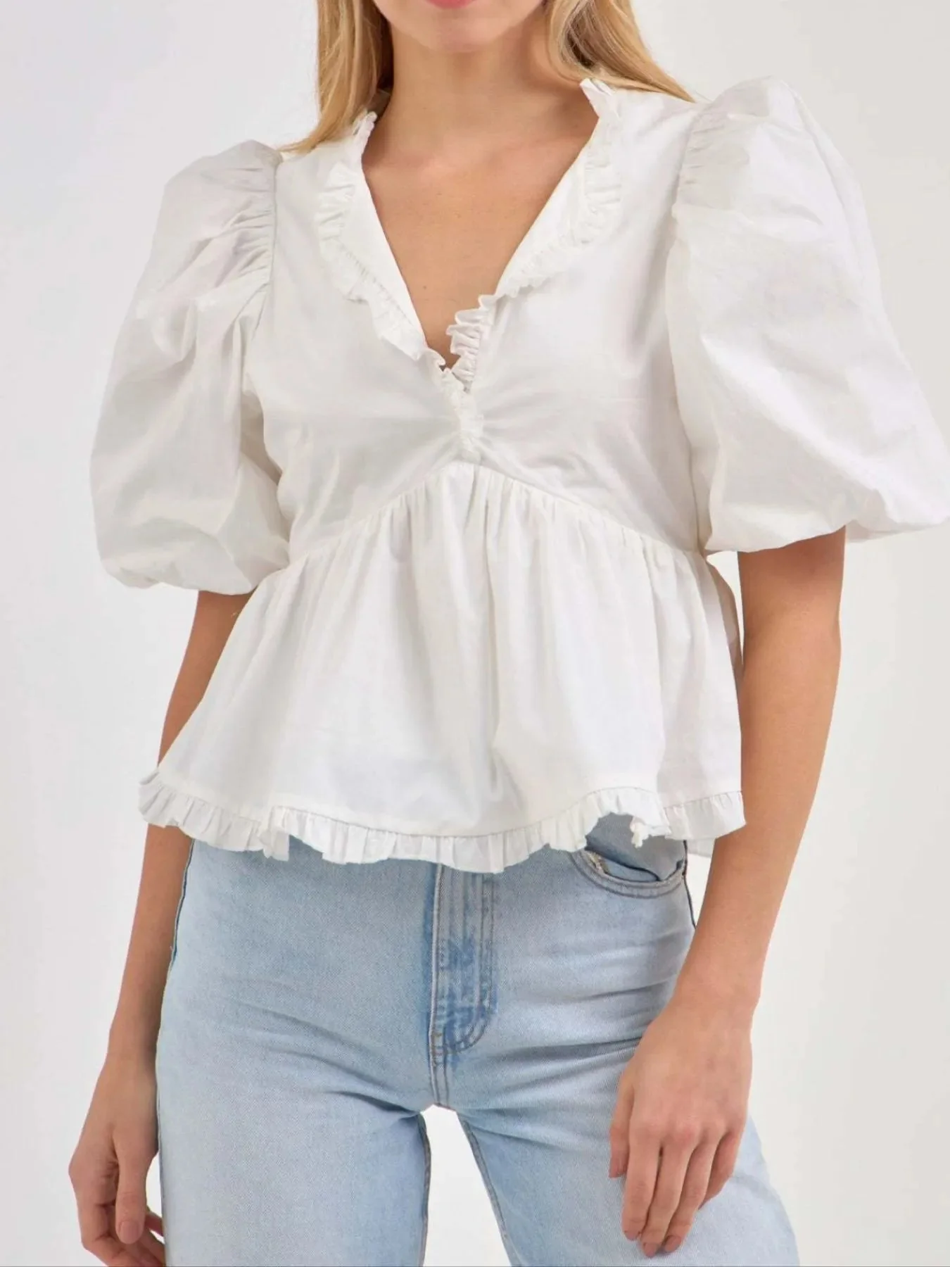 Michela® | Elegant Peplum Blouse With Puff Sleeves