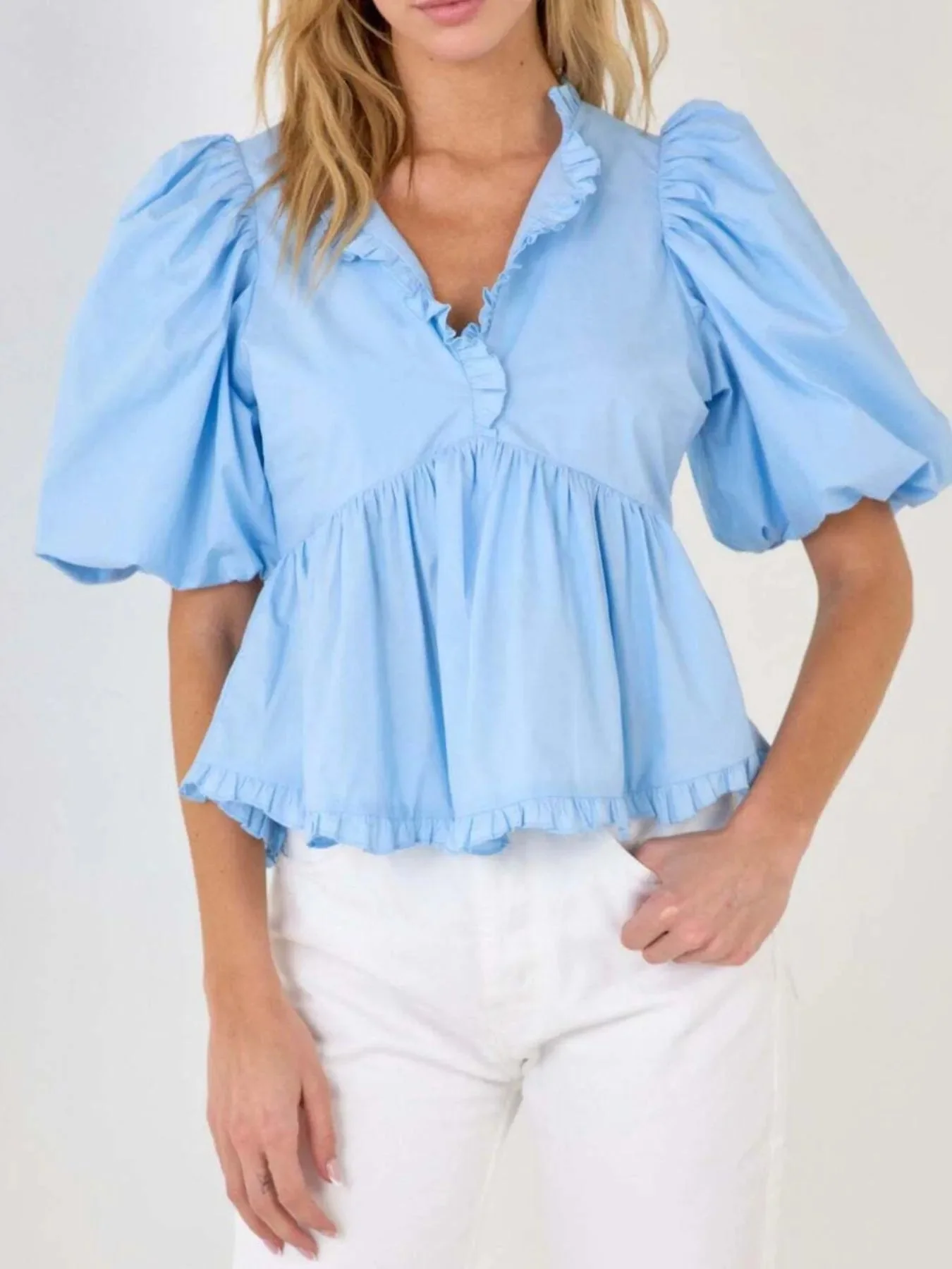 Michela® | Elegant Peplum Blouse With Puff Sleeves - Image 3