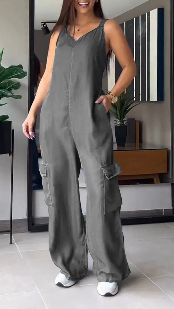 Michelle® | Women'S Sleeveless Denim Cargo Jumpsuit