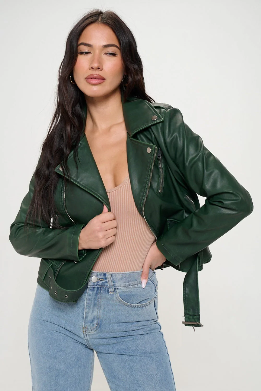 Milagros | Biker jacket with zip and belt - Image 4