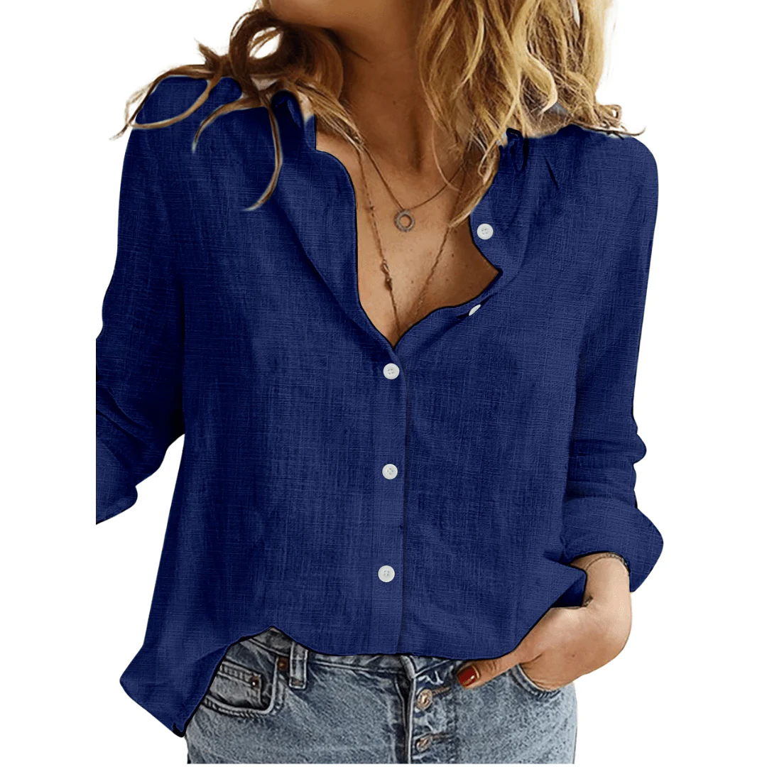 Milagros® | Blouse and lin femme style decontracté boutonnée coupe fluide - Image 2