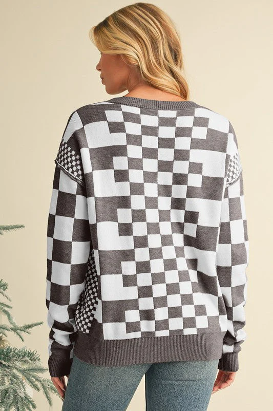 Milena | Checked crew neck sweater with dropped shoulders - Image 8