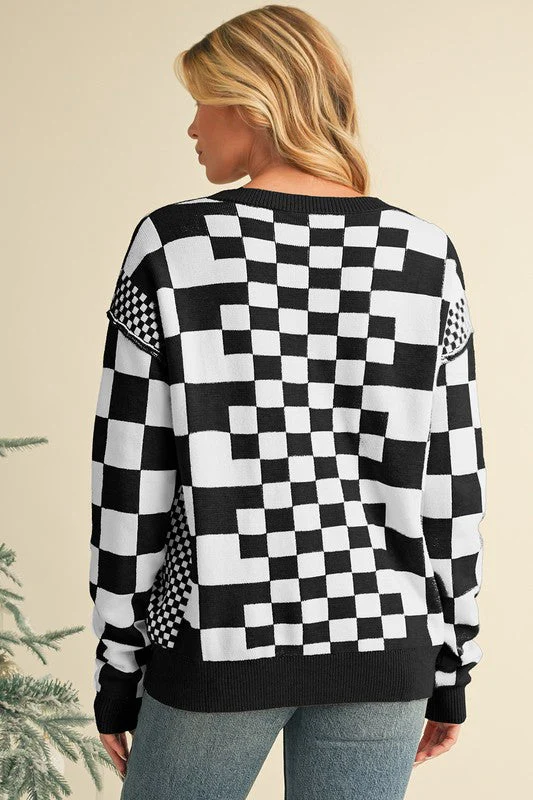 Milena | Checked crew neck sweater with dropped shoulders - Image 9