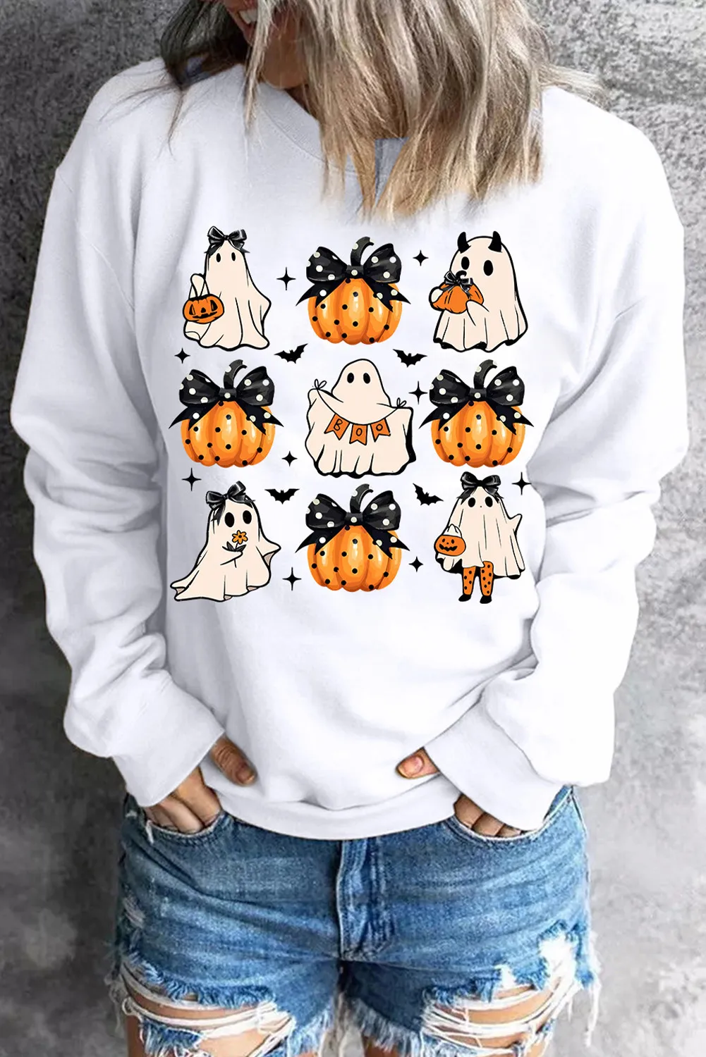 Milena | Pumpkin & Ghost crew neck long sleeve sweatshirt