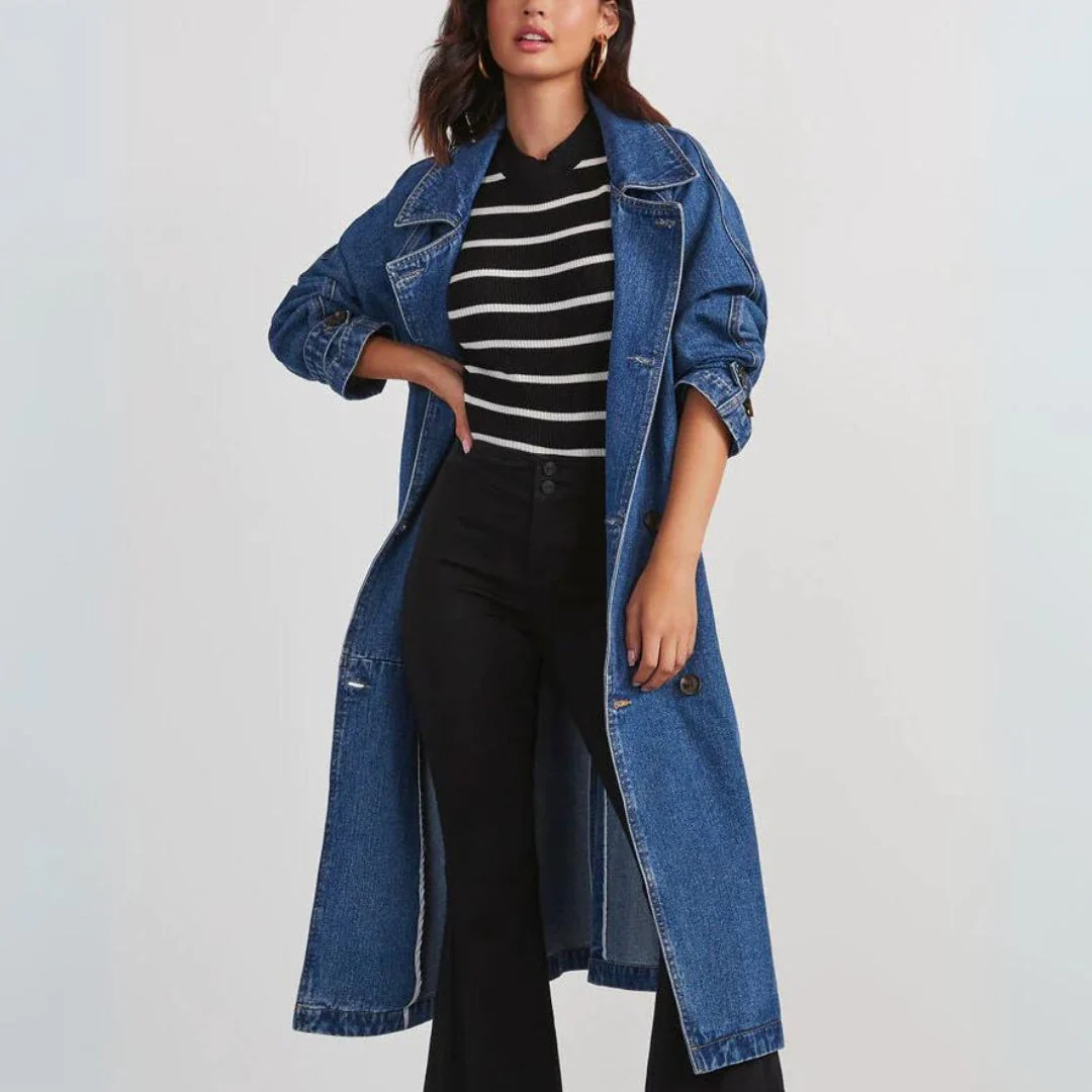 Mina® | Long denim trench coat for women