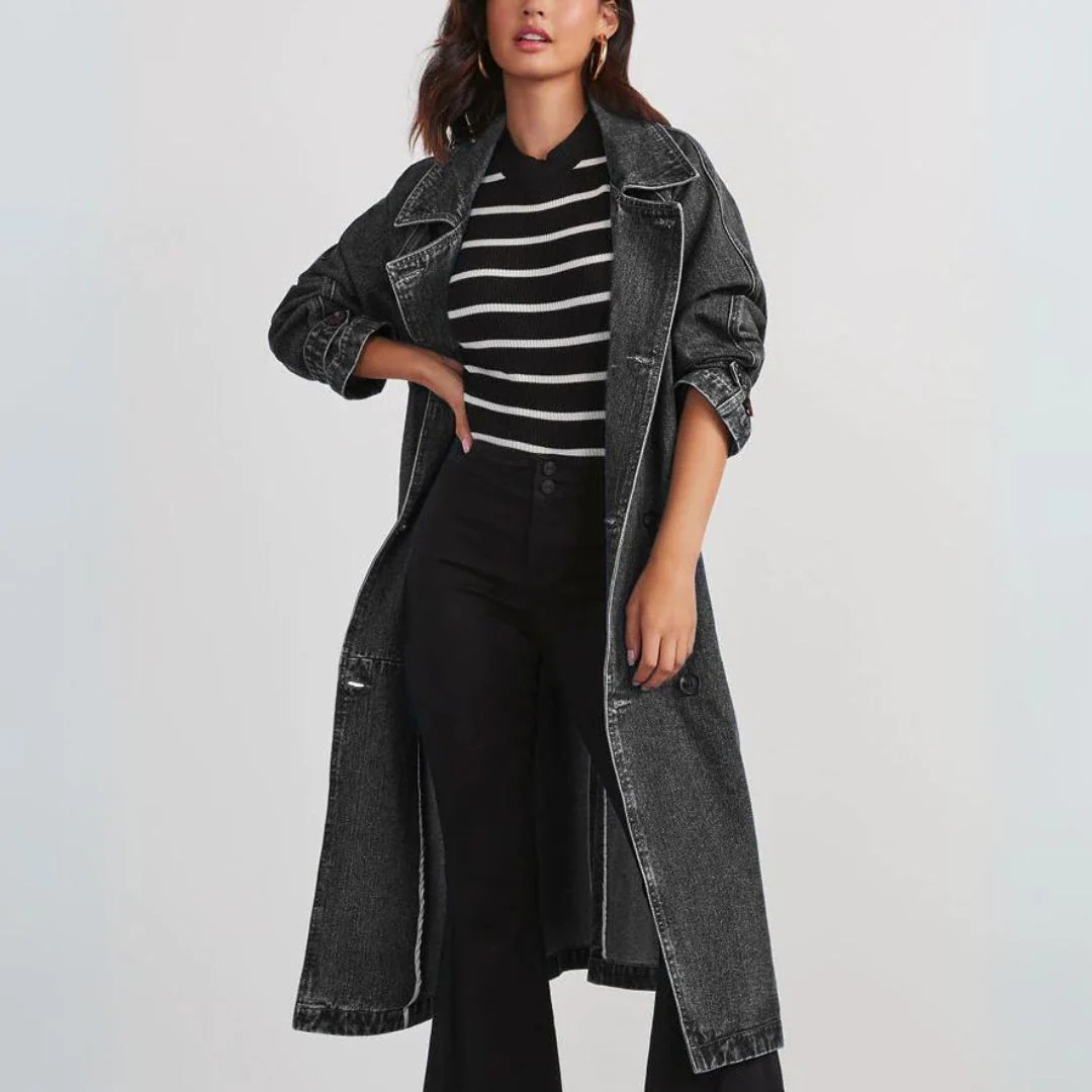 Mina® | Long denim trench coat for women - Image 2
