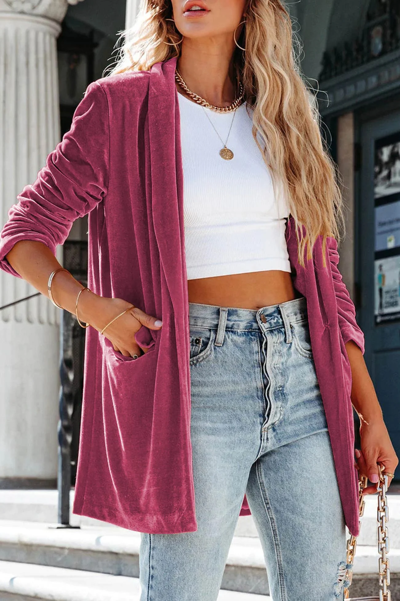 Miranda | Mid-length coat made of sturdy velvet with pockets - Image 4