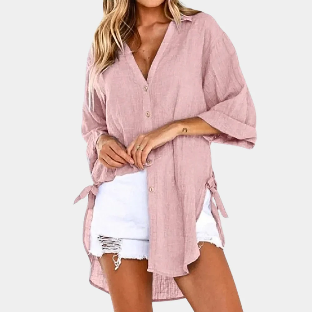 Miriam® | Blouse bleu clair femme tissu doux coupe comfortable été - Image 6