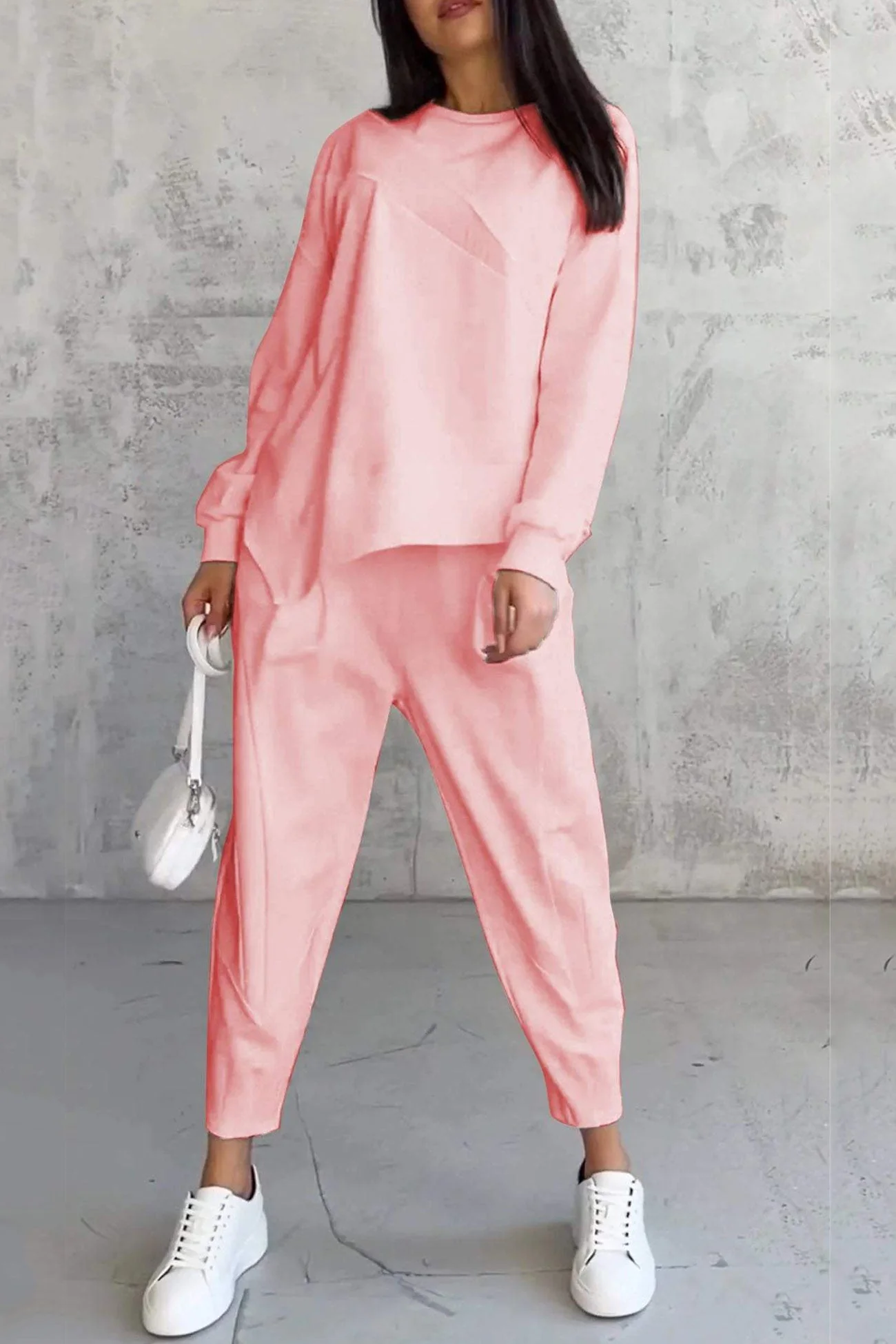 Miriam | Crew neck sweatshirt suits with irregular hem - Image 10