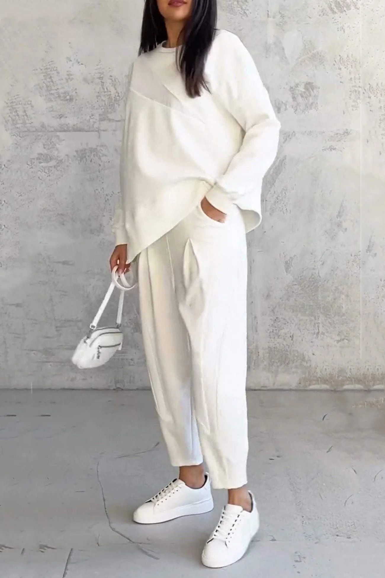 Miriam | Crew neck sweatshirt suits with irregular hem - Image 2