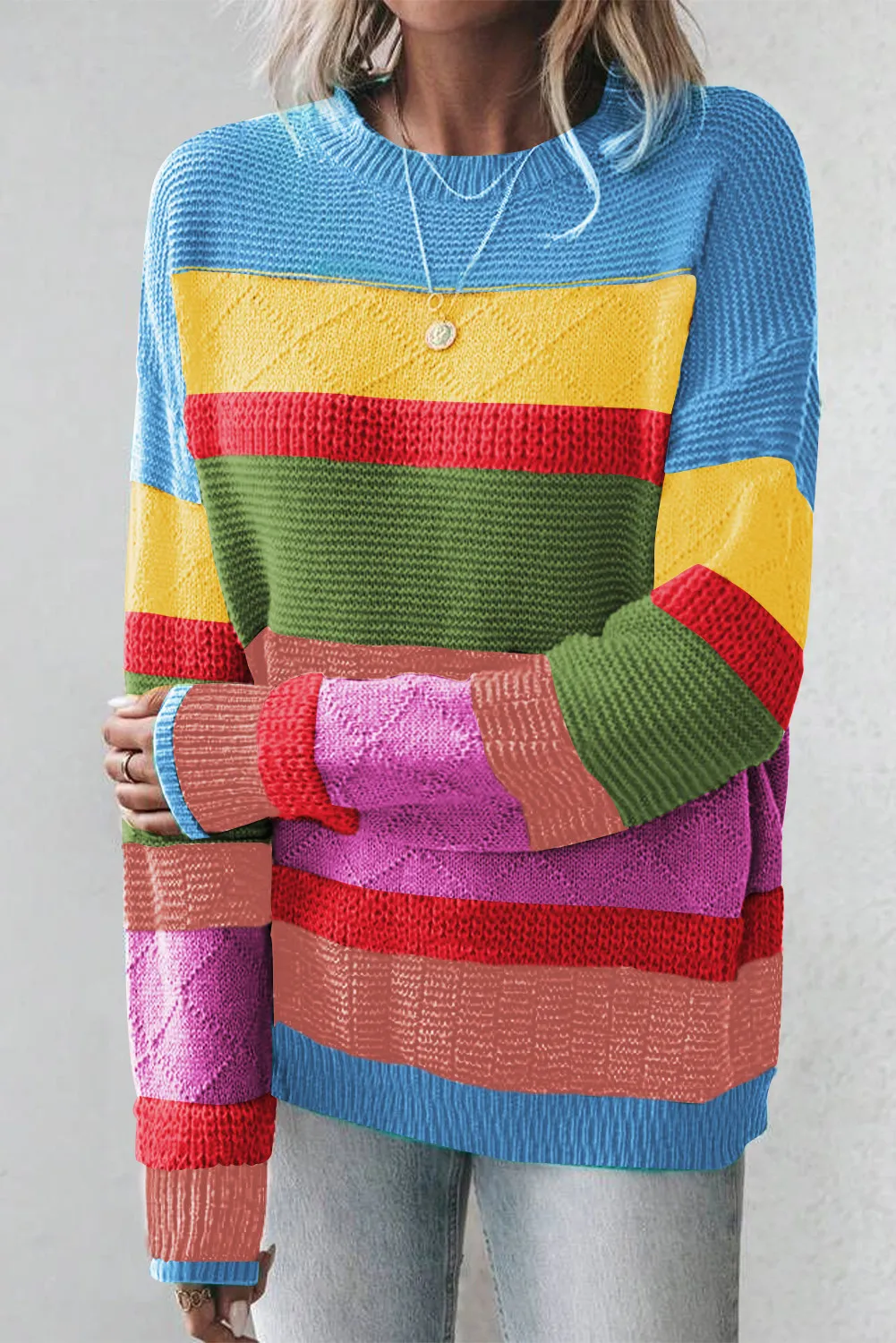 Monica | Contrast sweater with a crew neck and dropped shoulders - Image 8