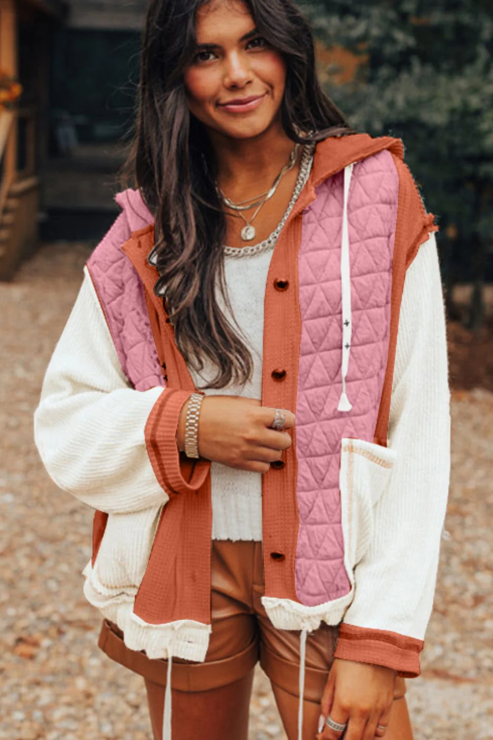 Monica | Long-sleeved hooded jacket with drawstring and button placket - Image 2
