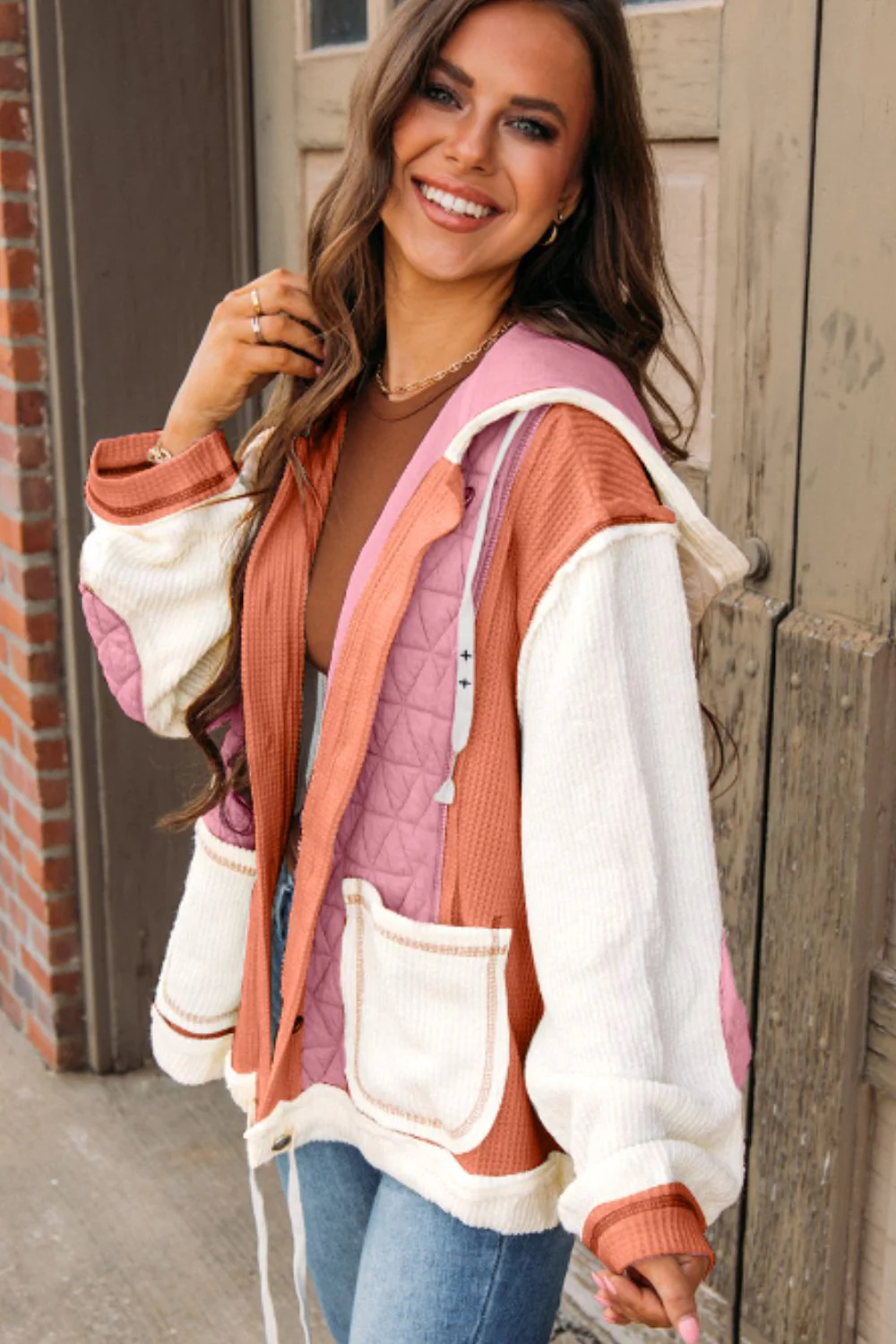 Monica | Long-sleeved hooded jacket with drawstring and button placket - Image 3